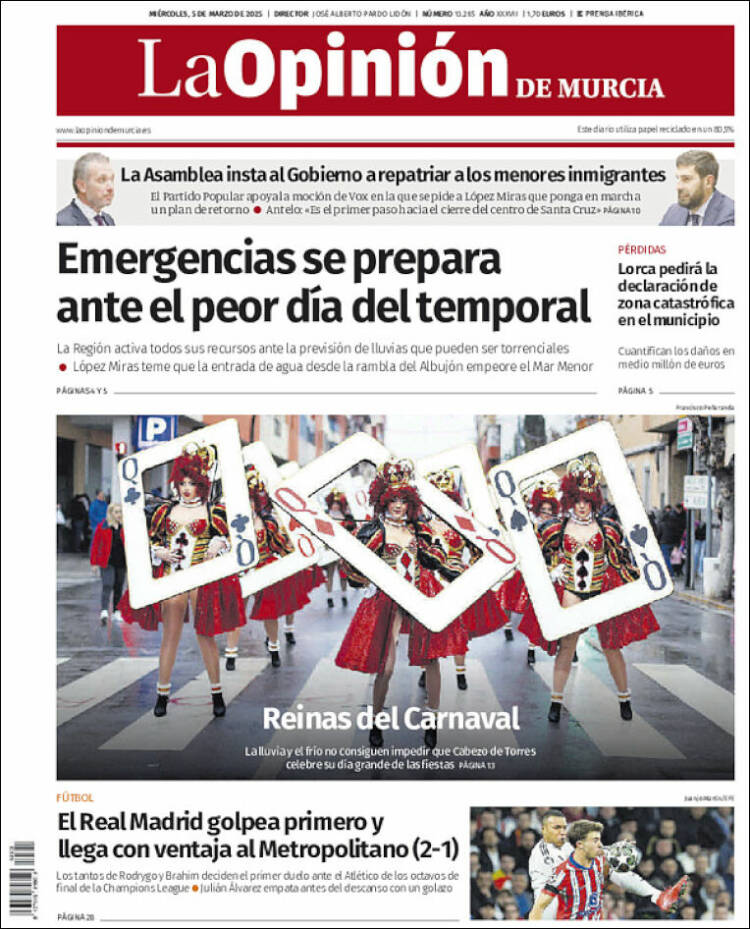 Portada de La Opinión de Murcia (España)