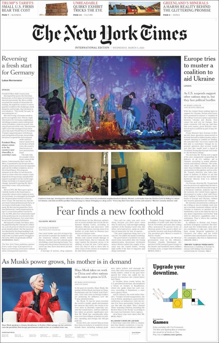 Portada de International New York Times (Europa)