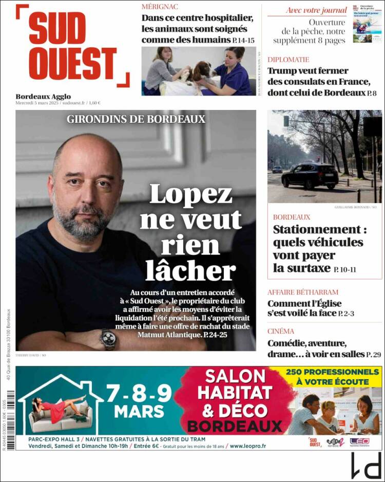 Portada de Sud Ouest (Francia)