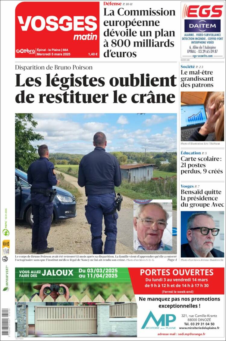 Portada de Vosges Matin (Francia)