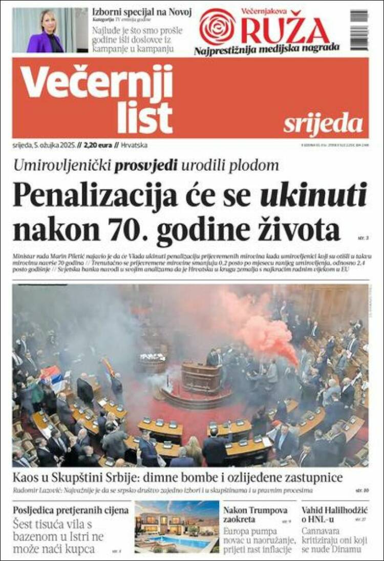 Portada de Večernji (Croacia)