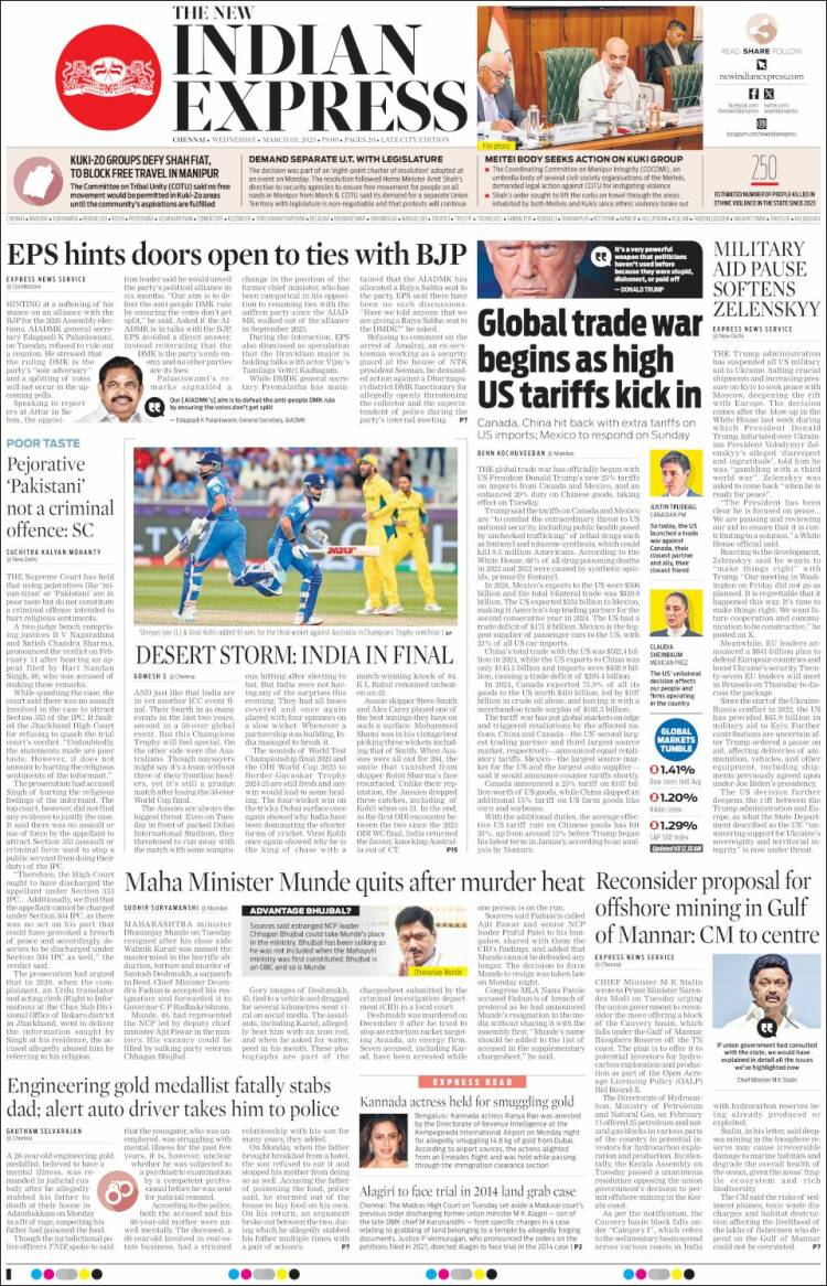 Portada de New Indian Express (India)