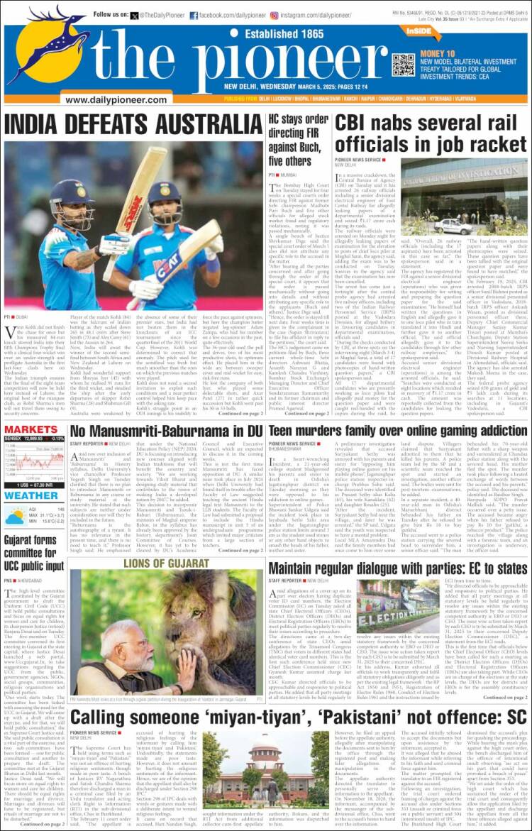 Portada de The Pioneer (India)