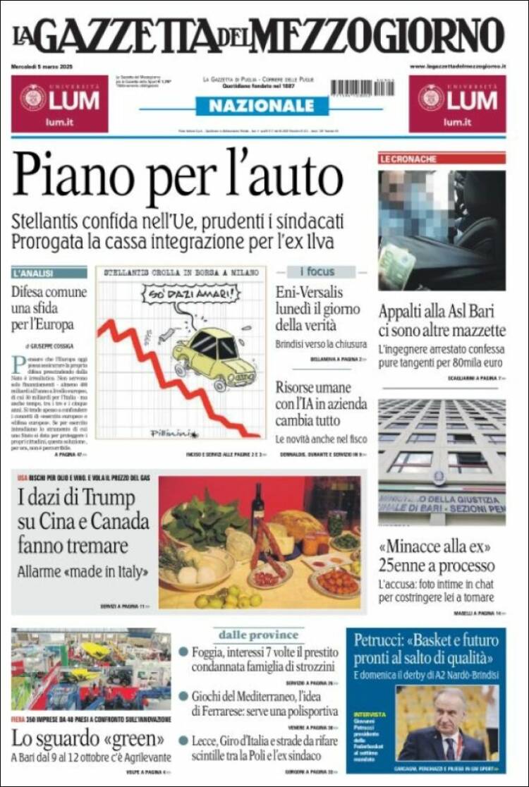 Portada de La Gazzetta del Mezzogiorno (Italia)