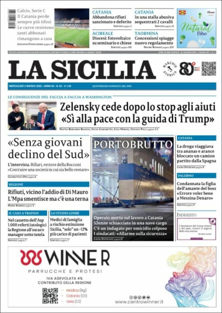 Portada de La Sicilia (Italia)