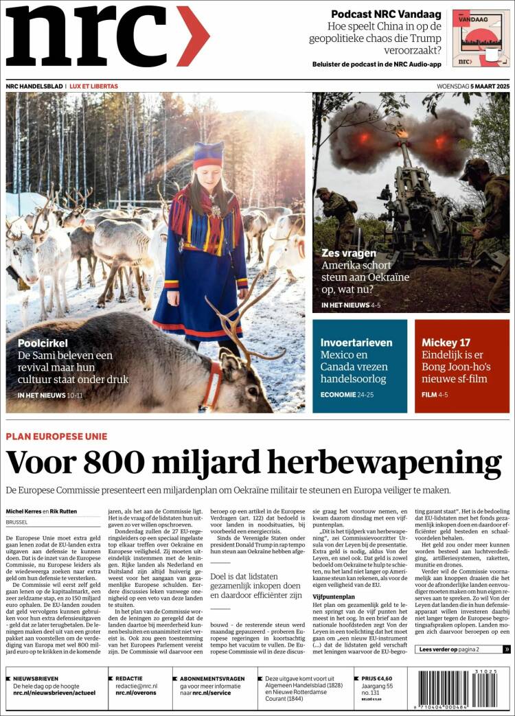 Portada de NRC Handelsblad (Pa&iacute;ses Bajos)