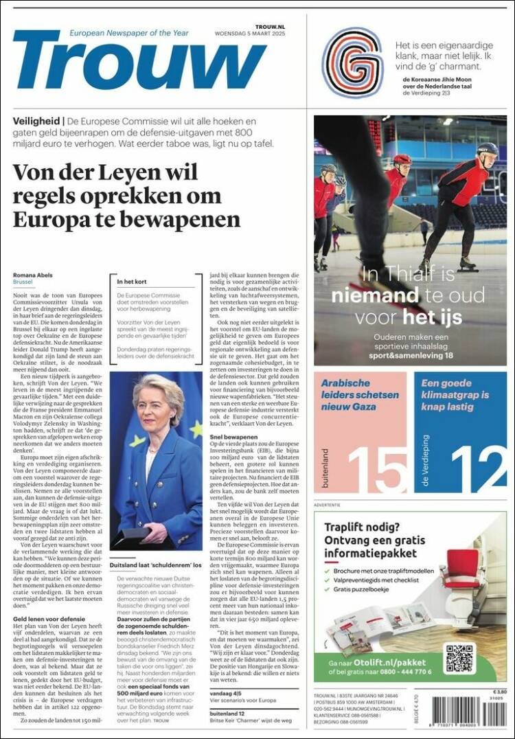 Portada de Trouw (Pa&iacute;ses Bajos)
