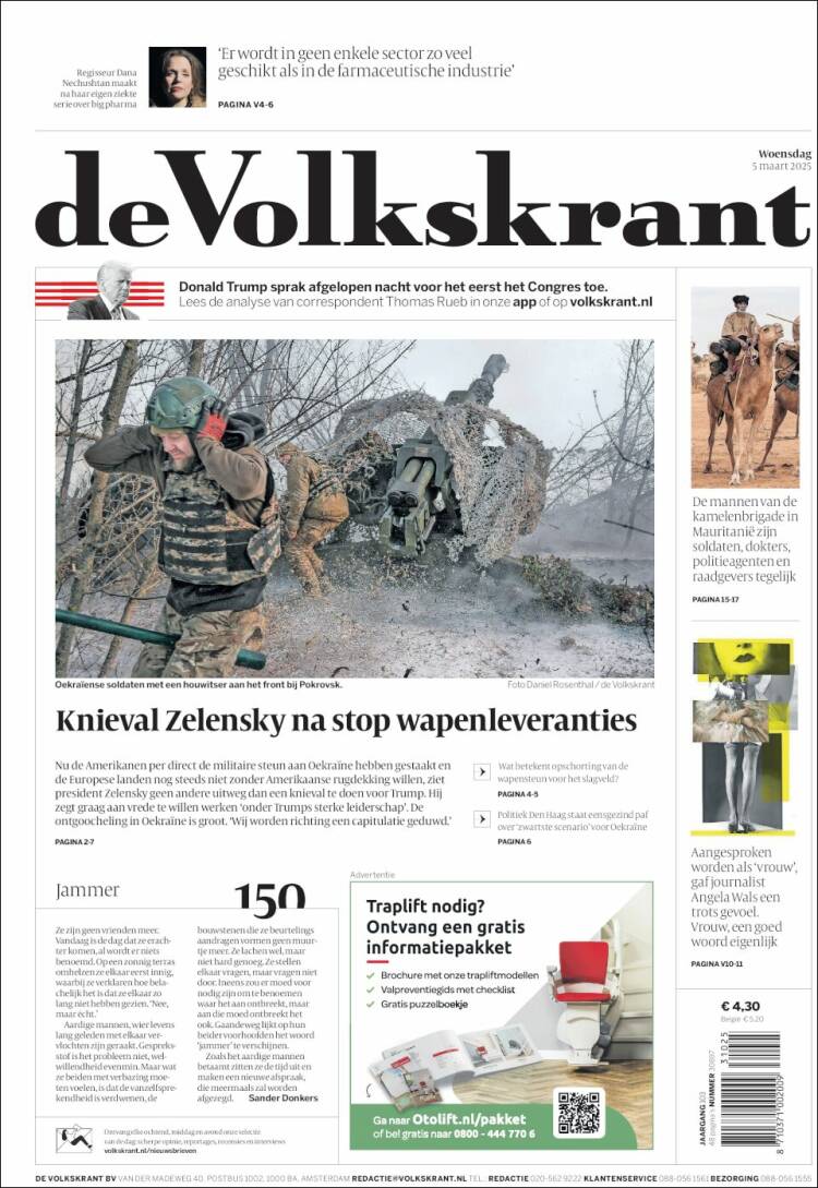 Portada de De Volkskrant (Pa&iacute;ses Bajos)