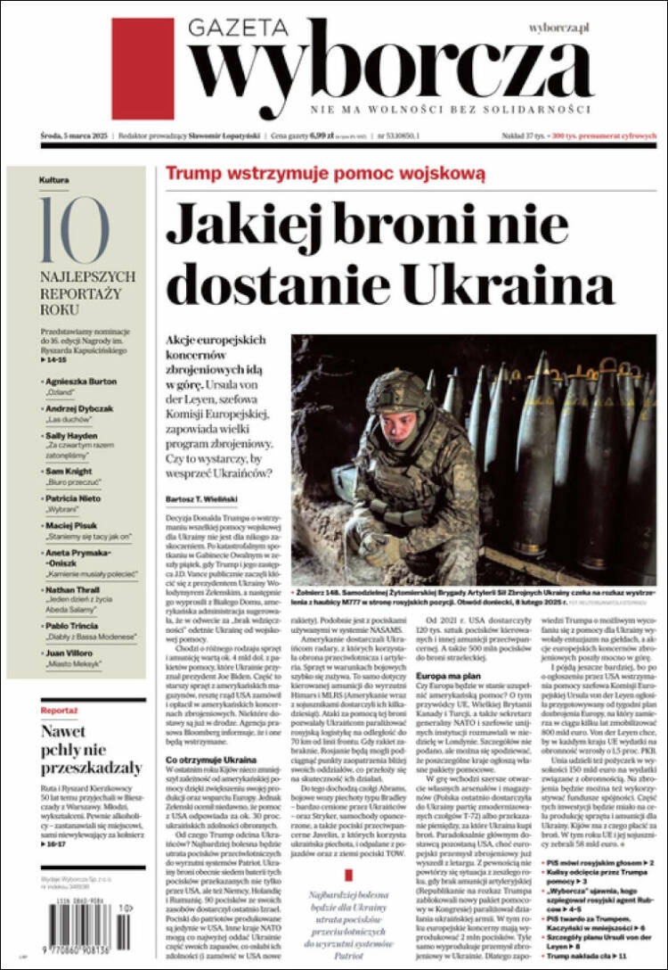 Portada de Gazeta Wyborcza (Polonia)