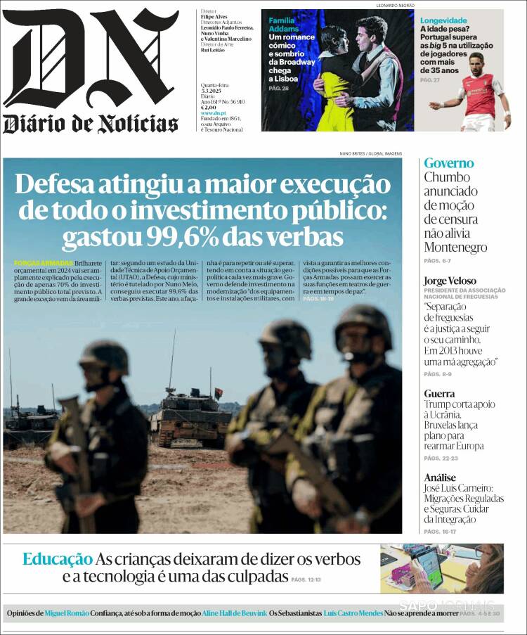 Portada de Diário de Noticias (Portugal)