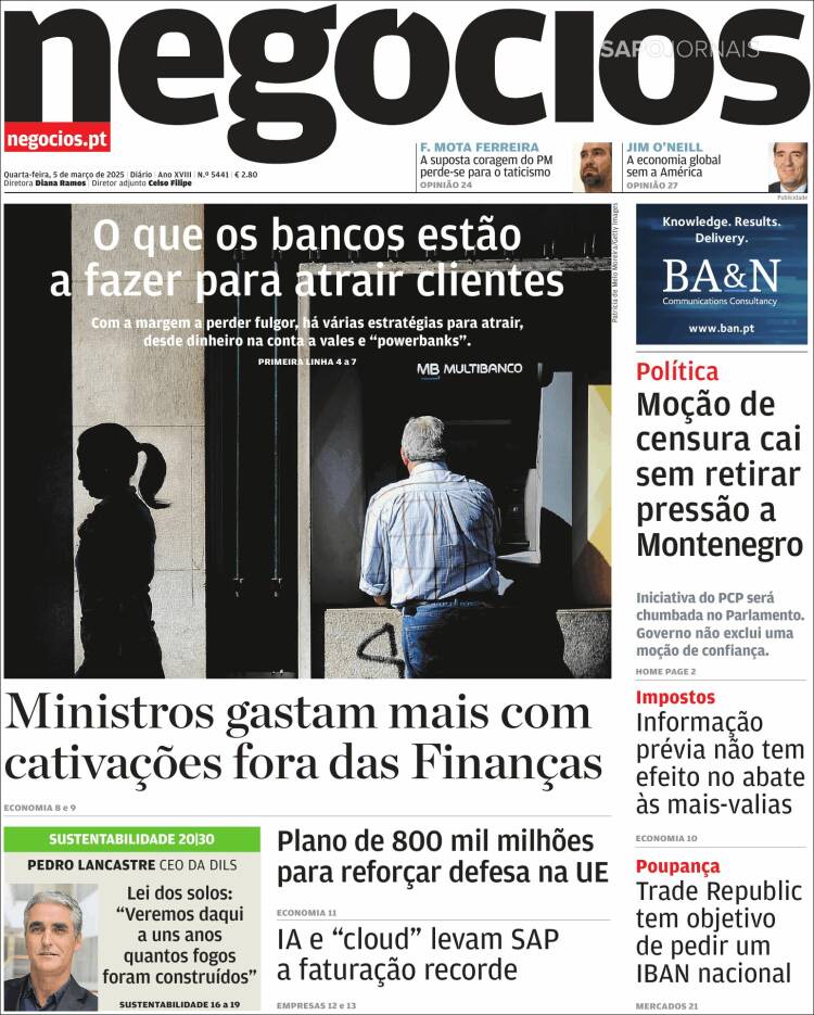 Portada de Jornal de Negócios (Portugal)