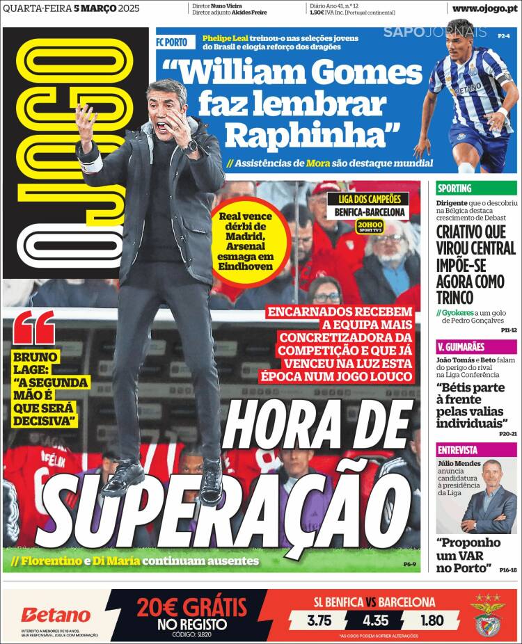 Portada de O Jogo (Portugal)