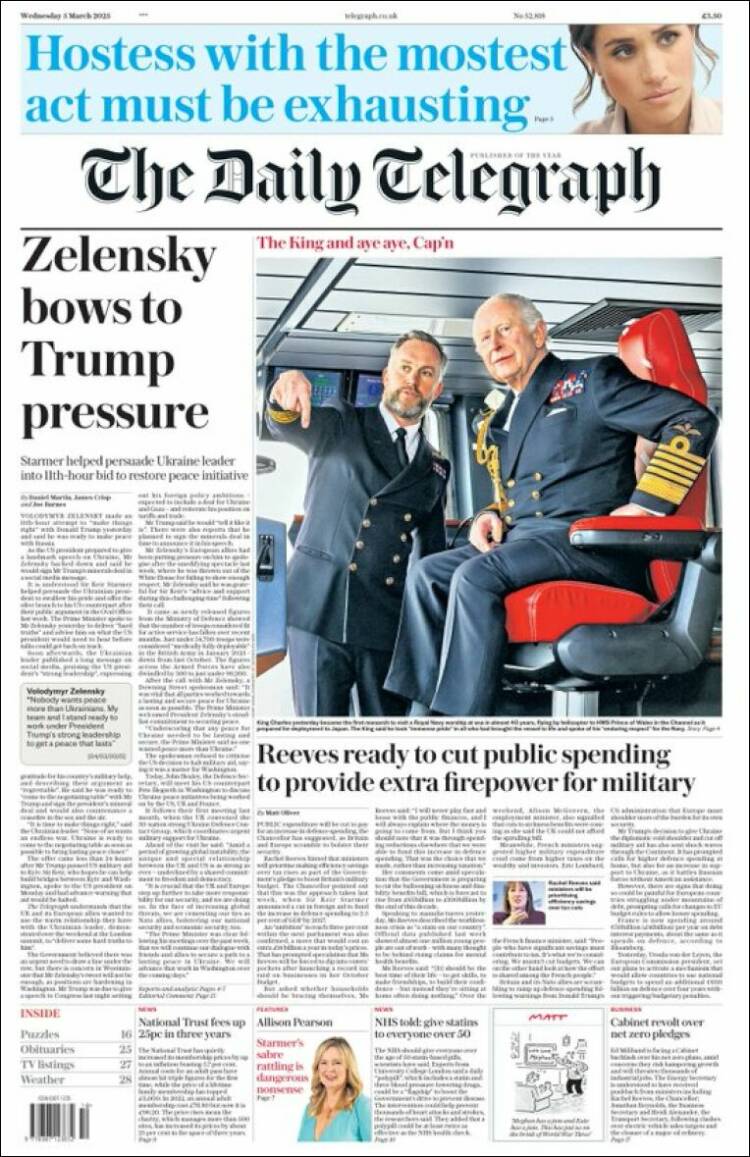 Portada de Daily Telegraph (Reino Unido)