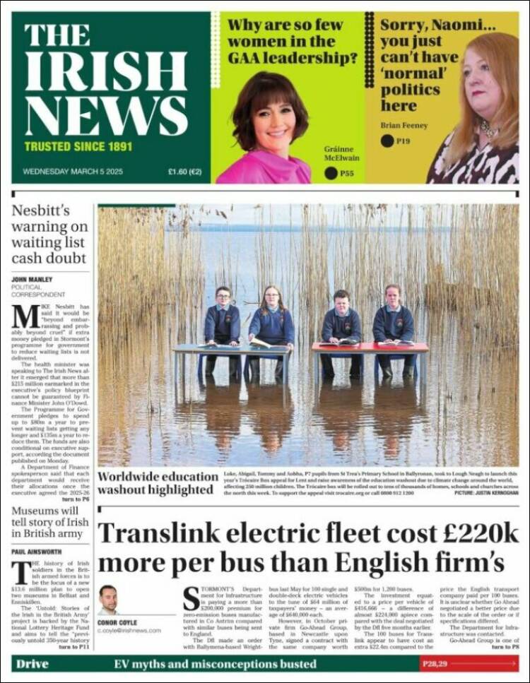 Portada de Irish News (Reino Unido)