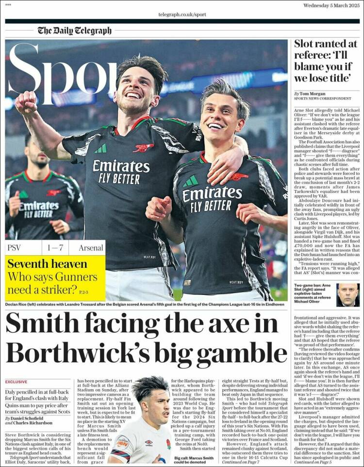 Portada de Telegraph Sport (Reino Unido)