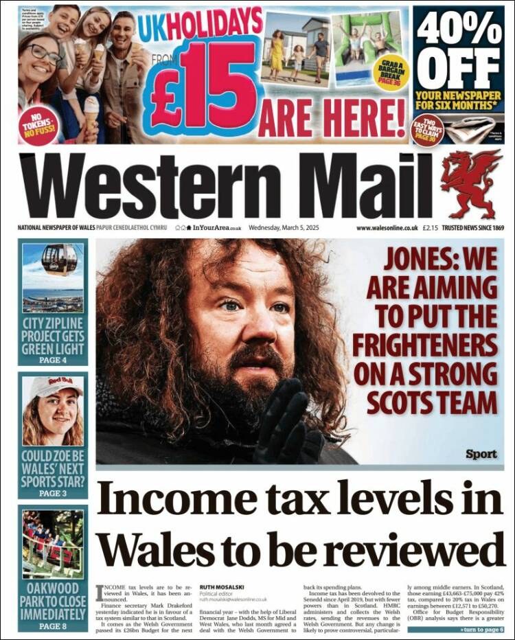 Portada de Western Mail (Reino Unido)
