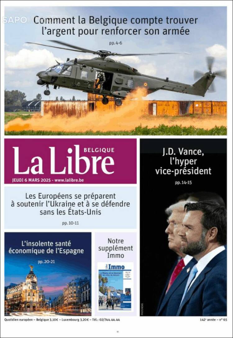 Portada de La Libre.be (B&eacute;lgica)