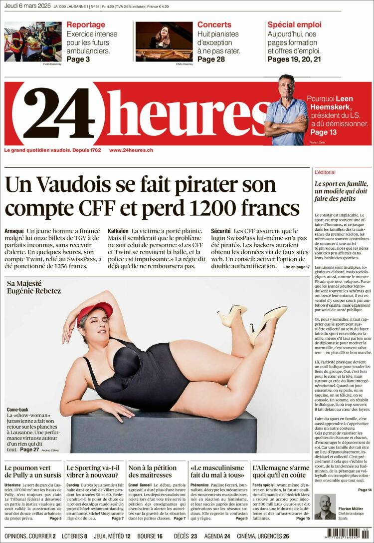 Portada de 24 Heures (Suiza)