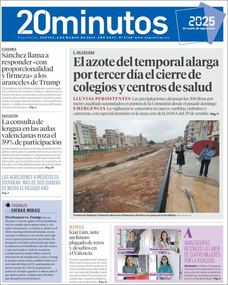 Portada de 20 Minutos - Valencia (España)