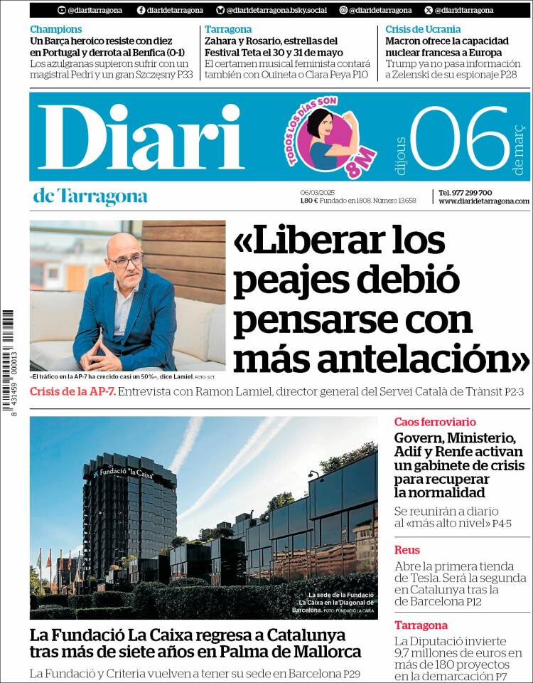 Portada de Diari de Tarragona (España)