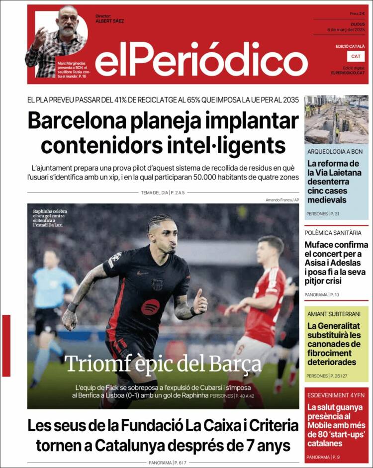 Portada de El Periódico de Catalunya (España)