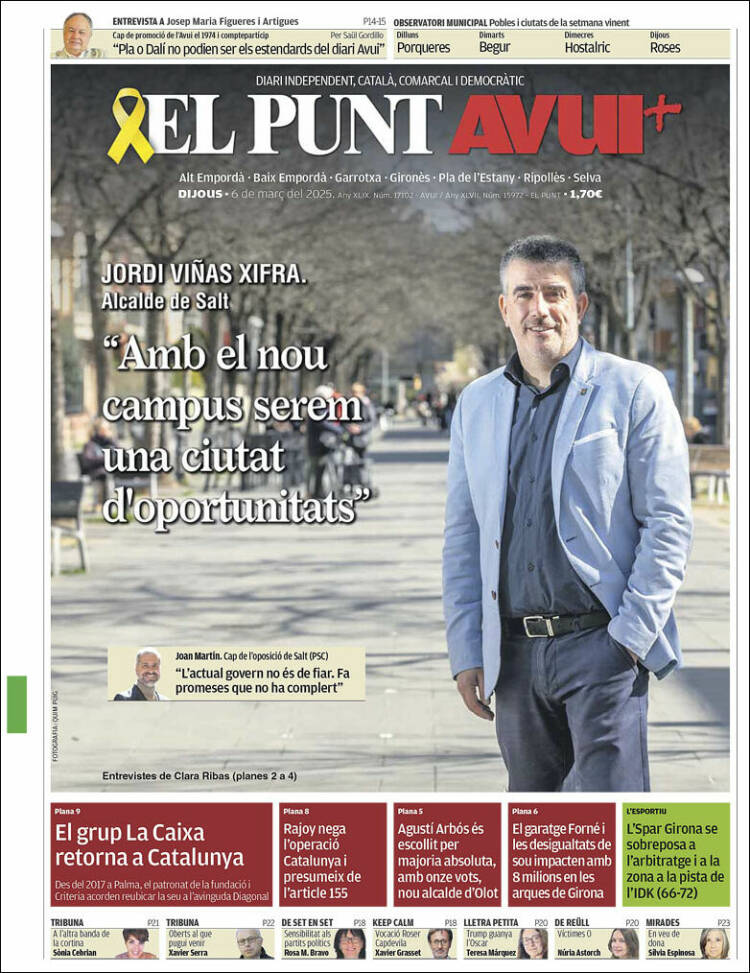 Portada de El Punt Avui - Girona (España)