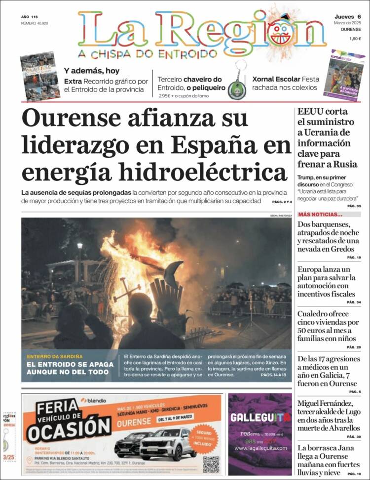 Portada de La Región de Ourense (España)