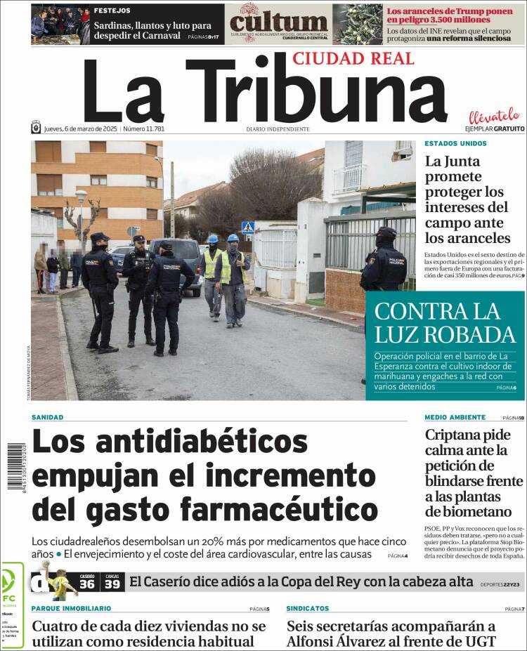 Portada de La Tribuna de Ciudad Real (España)