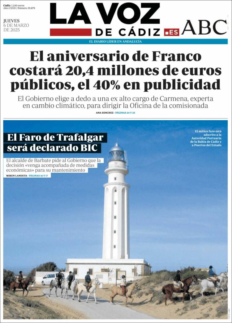 Portada de La Voz de Cádiz (España)