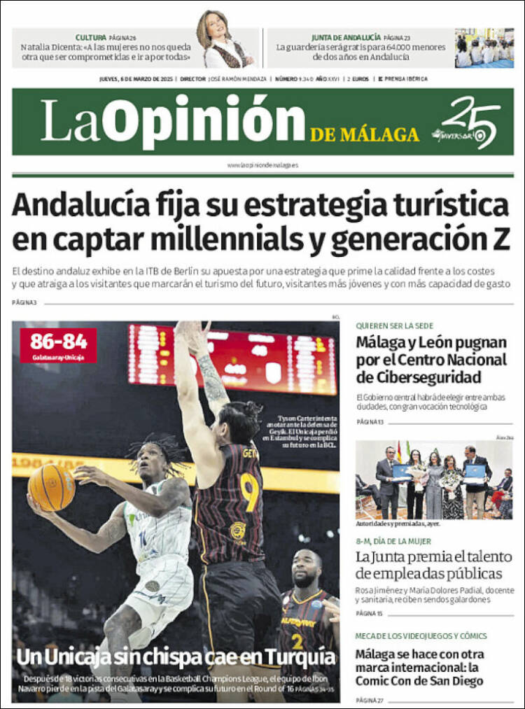 Portada de La Opinión de Málaga (España)