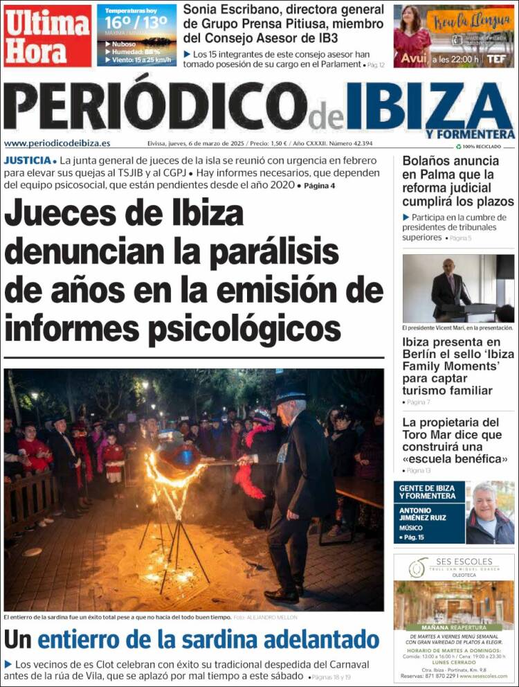 Portada de Periódico de Ibiza (España)