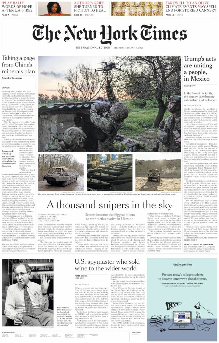Portada de International New York Times (Europa)