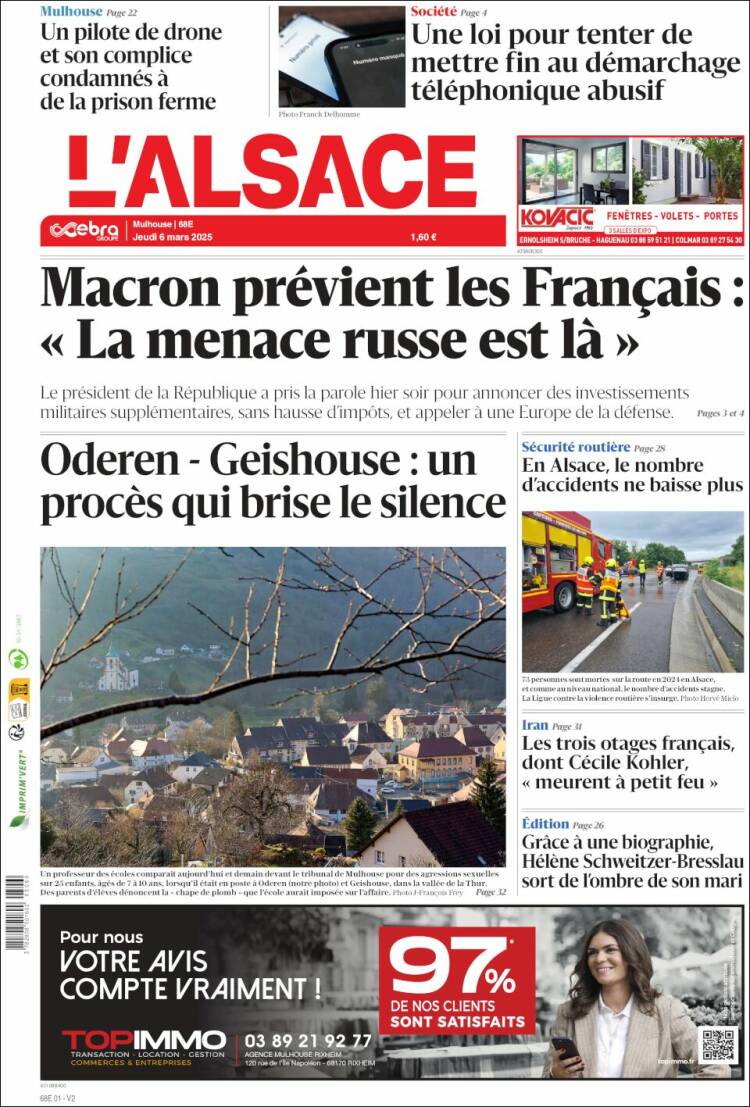 Portada de Journal L'Alsace (Francia)