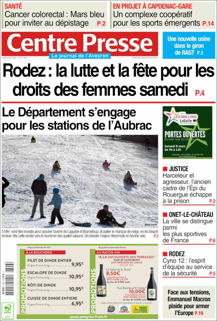 Portada de Centre Presse (Francia)