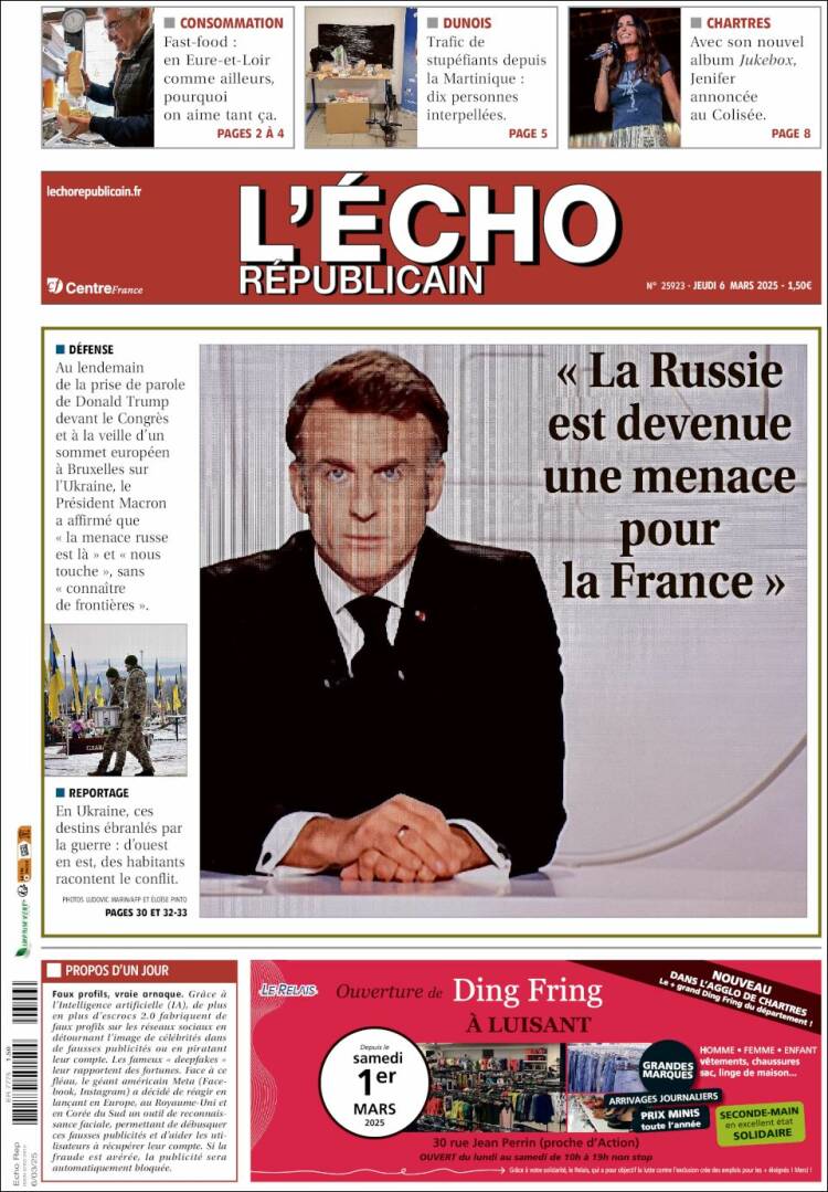 Portada de L'Echo Républicain (Francia)