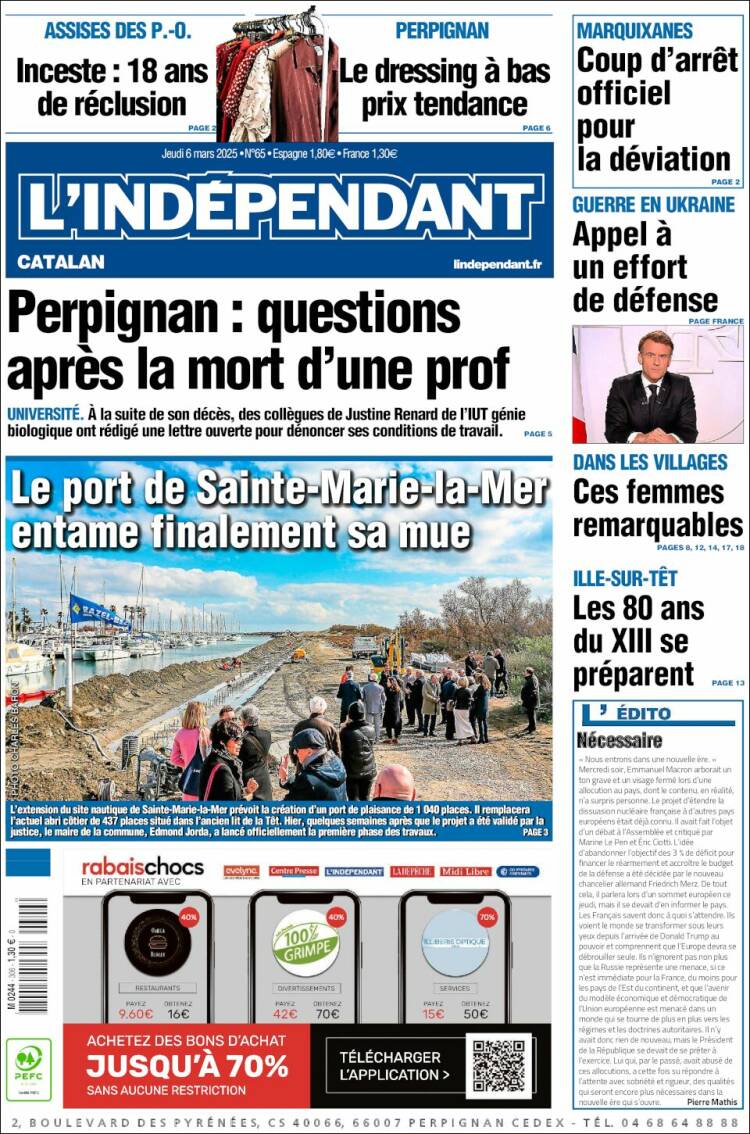 Portada de Le Indépendant (Francia)