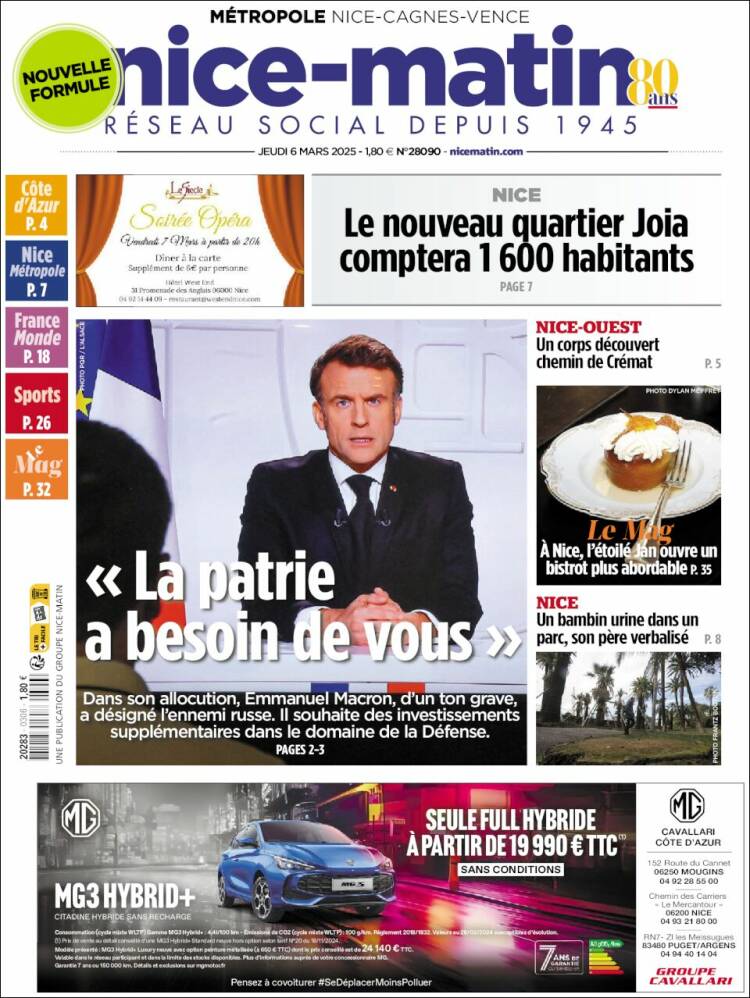 Portada de Nice-Matin (Francia)