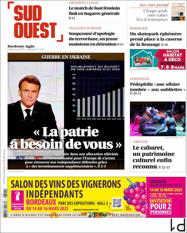 Portada de Sud Ouest (Francia)