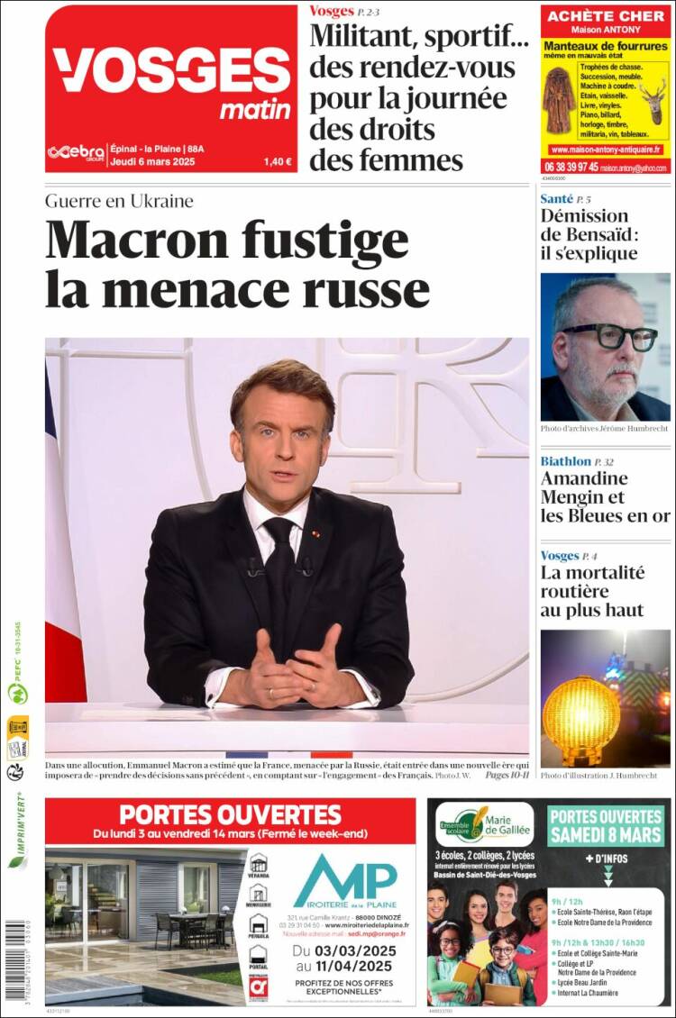 Portada de Vosges Matin (Francia)