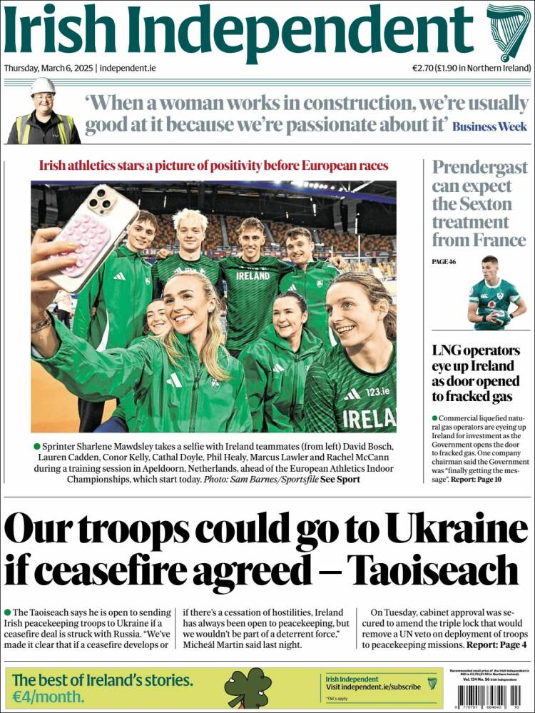 Portada de Irish Independent (Irlanda)