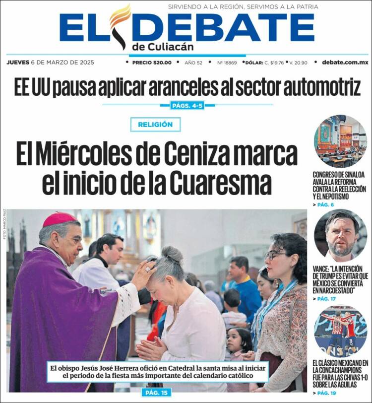 Portada de El Debate de Culiacán (México)