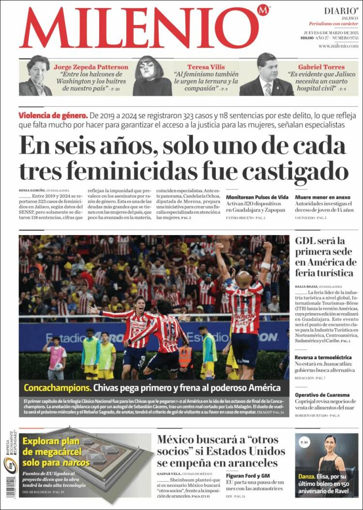 Portada de Milenio - Jalisco (México)