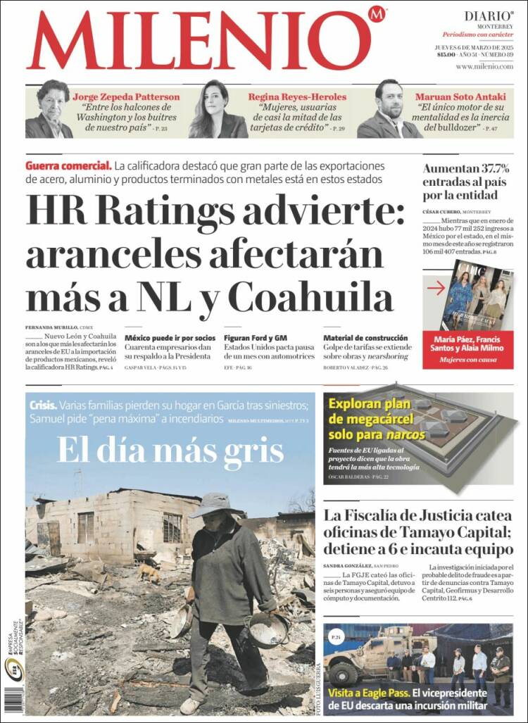 Portada de Milenio de Monterrey (México)