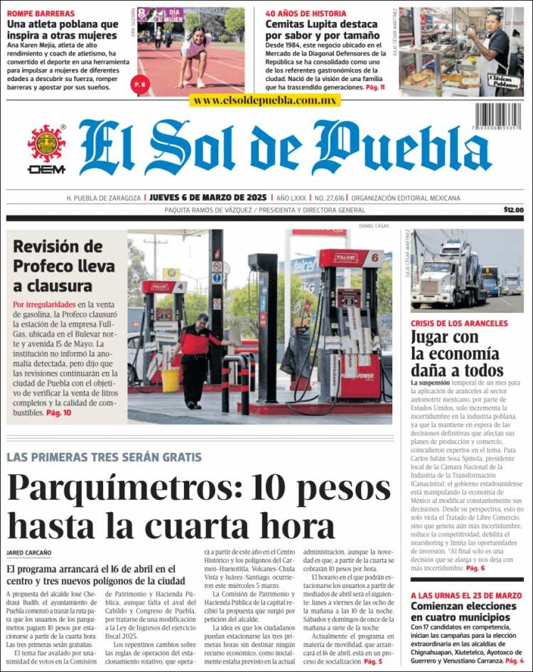 Portada de El Sol de Puebla (México)