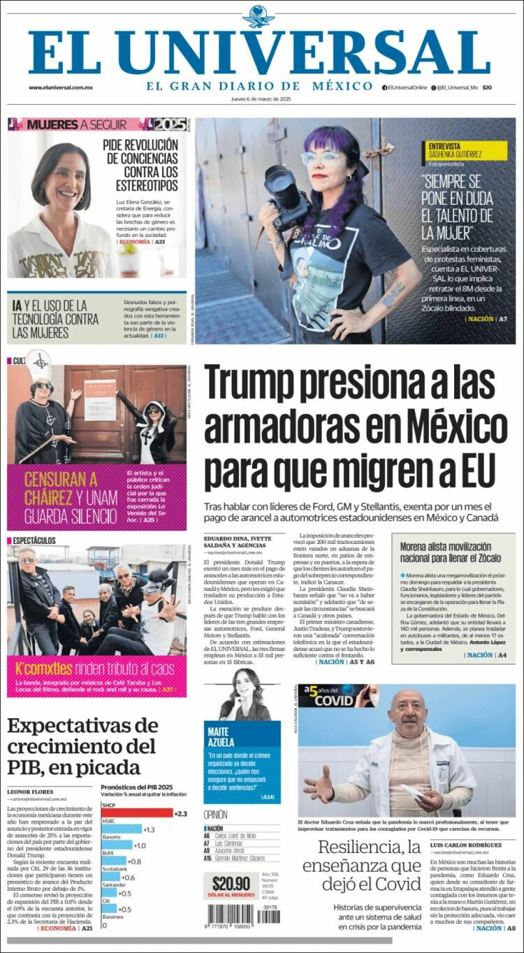 Portada de El Universal (México)