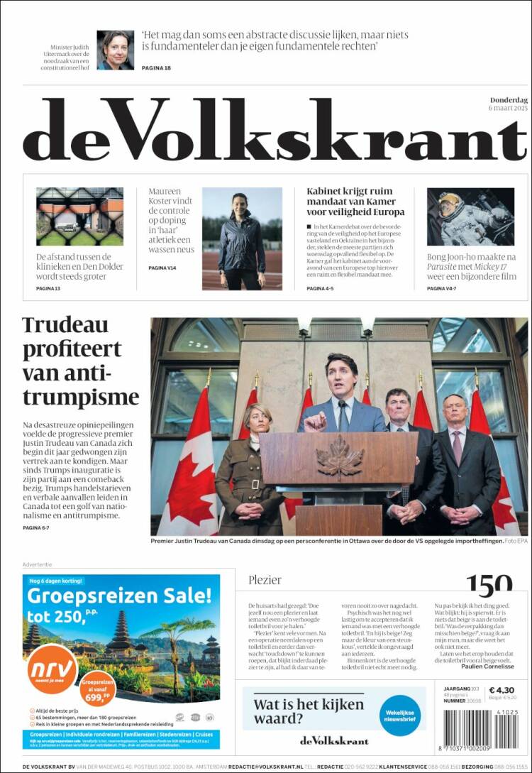 Portada de De Volkskrant (Países Bajos)