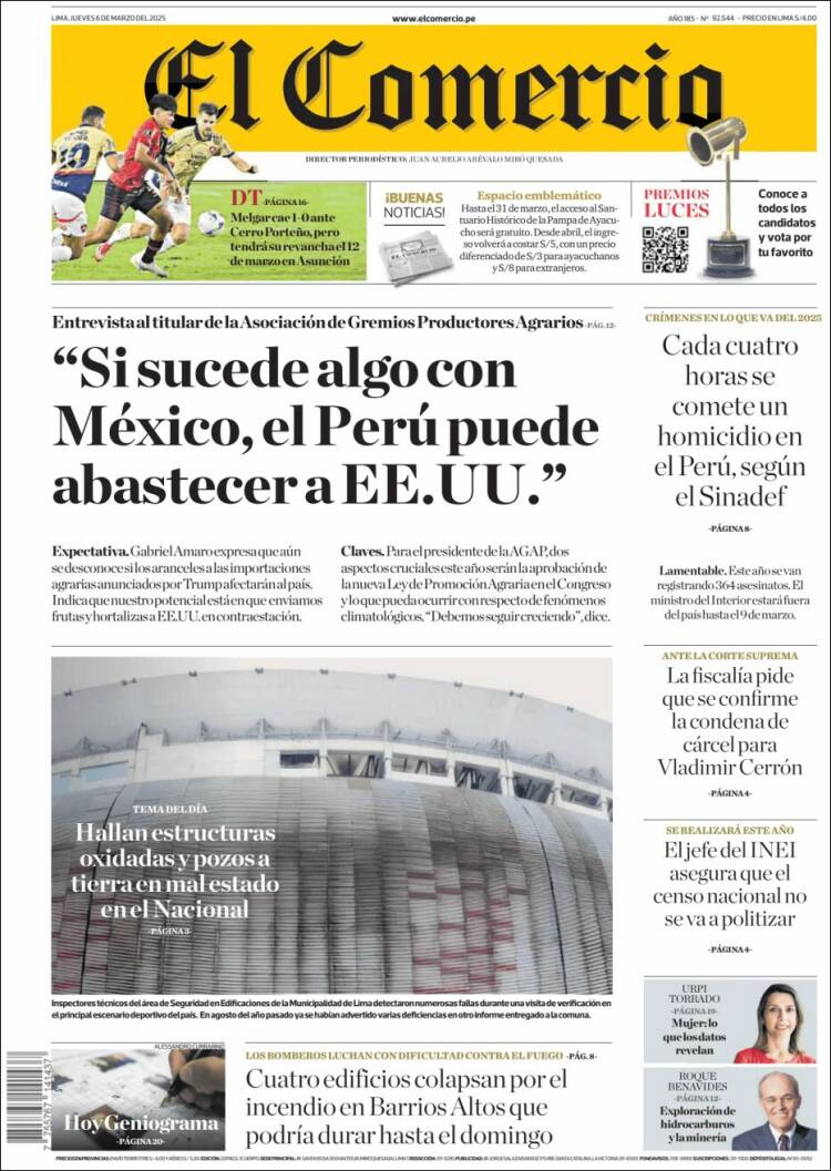 Portada de El Comercio (Per&uacute;)
