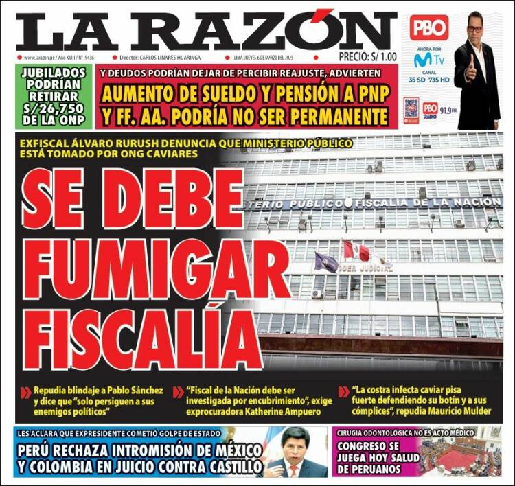 Portada de La Razón (Per&uacute;)
