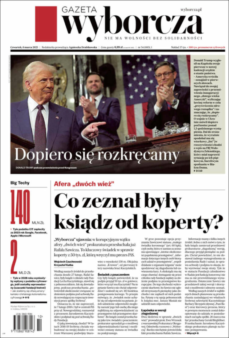 Portada de Gazeta Wyborcza (Polonia)