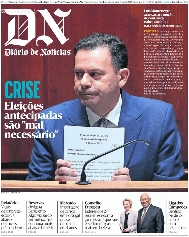 Portada de Diário de Noticias (Portugal)